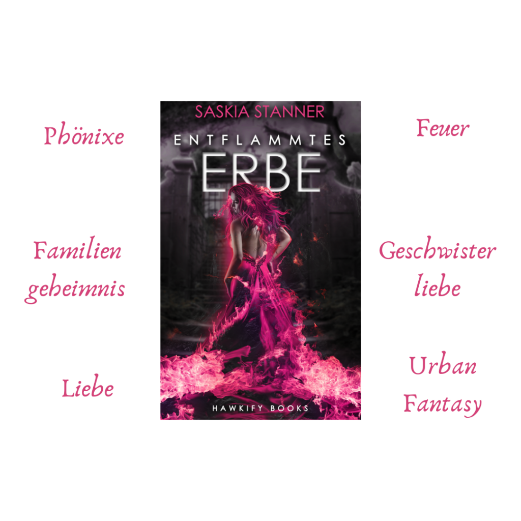 Das Cover des Buchs Entflammtes Erbe mit den Begriffen: Phönixe, Familiengeheimnis, Liebe, Feuer, Geschwisterliebe, Urban Fantasy